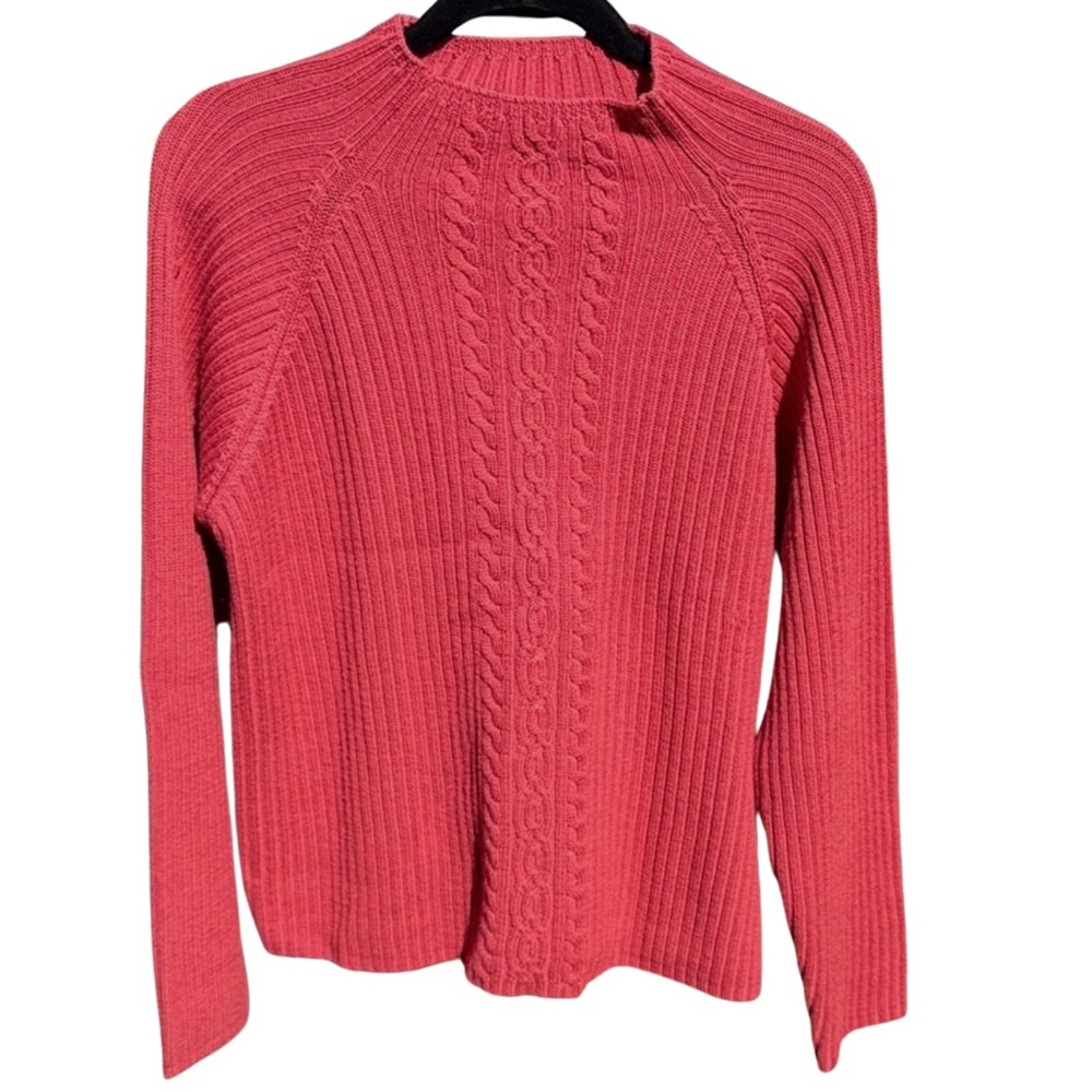 Pendleton Womens XL Coral Pink 100% Merino Wool Ribbed Cable Mock Neck Sweater